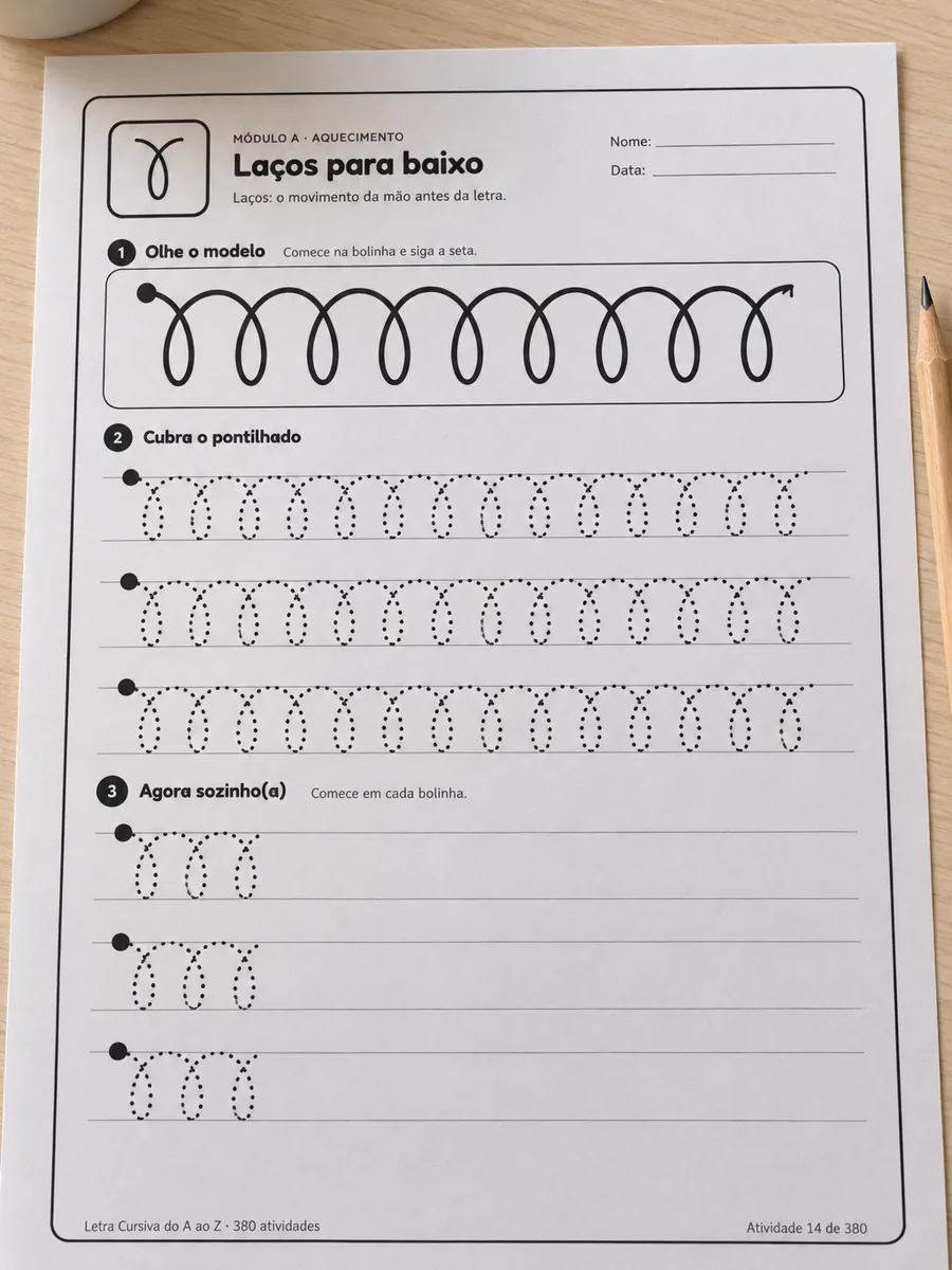 Folha de aquecimento com curvas e laços, impressa sobre a mesa